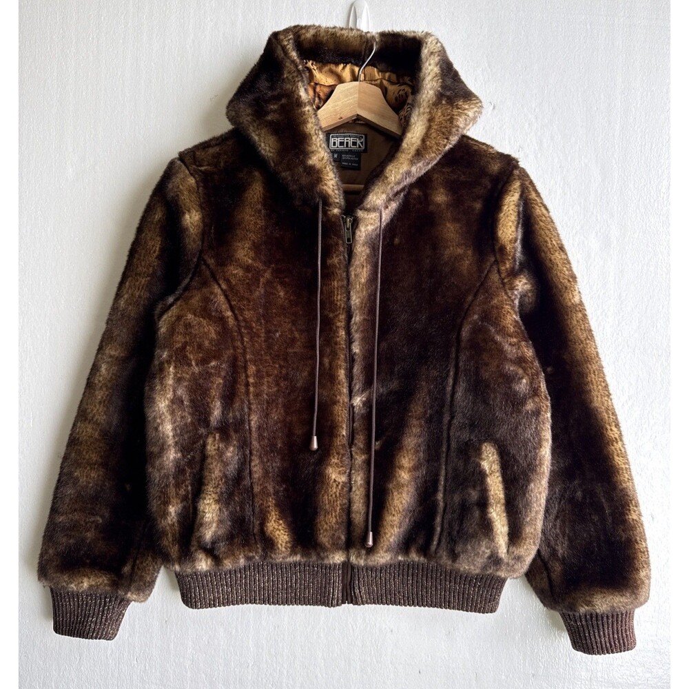 Berek By Takako Sakon Women’s Faux Fur Full Zip Hooded Jacket Medium Vintage